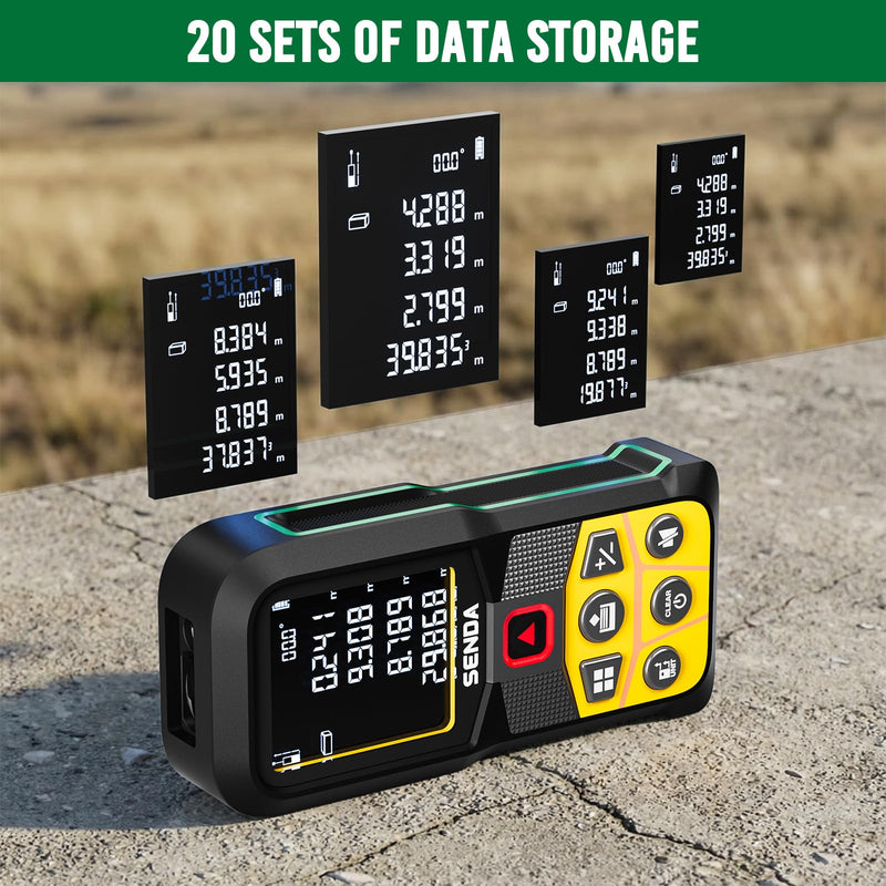 SENDA Laser Measure, 197Ft Digital Laser Measurement Tool with LCD Backlit Display, 1/16in Accuracy, in/Ft/Ft+in/M, 20 Sets Data Storage, Laser Distance Meter, Pythagorean Mode Distance/Area/Volume SD-C3