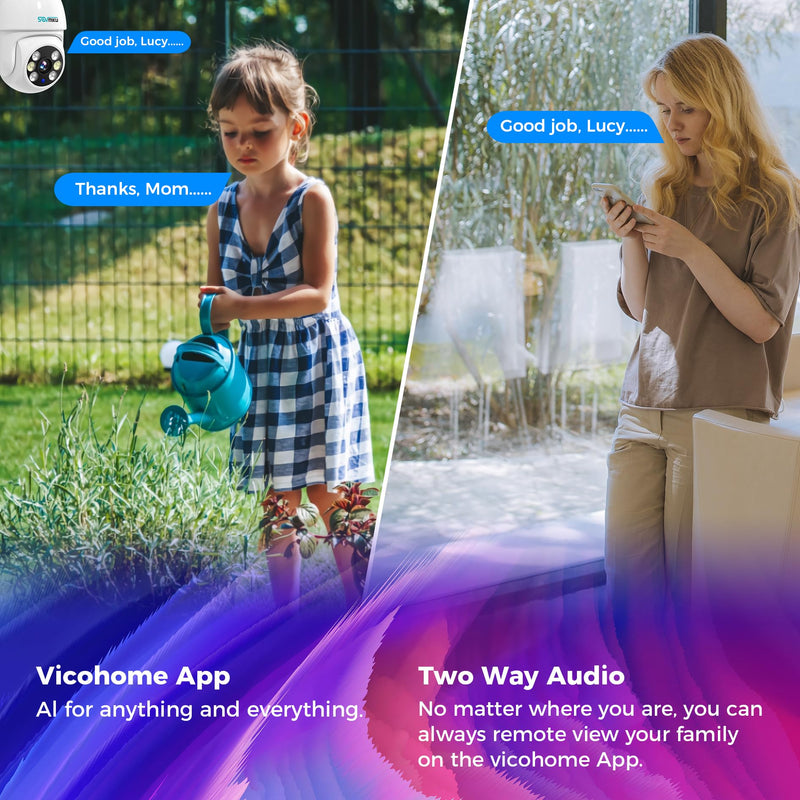 SOVMIKU 2CA3 AI Auto Tracking Mini 2K Security Camera Wireless Outdoor, Two-Way Audio, 9.8Ft Power Cable, Easy to Setup, 360° View, Pan/Tilt, Color Night Vision, Audible Flashlight Alarm, SD Slot