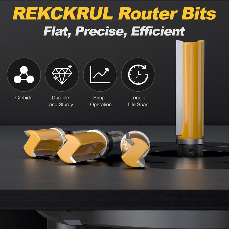 4Pcs Pattern Flush Trim Router Bits Set 1/2 Inch Shank Top Bearing | Carbide Tipped Woodworking Router Bits for Precision Edge Trimming, Cutting Length: 3/4", 1-1/2", 2", 2-1/2" 1/2" Shank 4Pcs