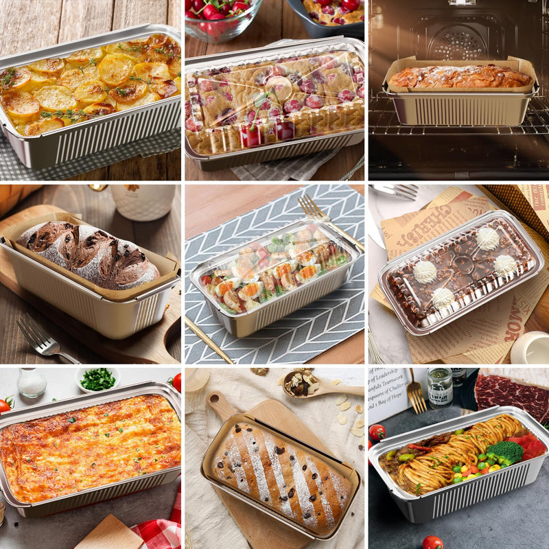 Gyreuni 50 Pack Aluminum Loaf Pans with Lids Stickers and Parchment Paper Sheets,2.4Lb Heavy Duty Aluminum Foil Premium Bread Tins - 8.3" X 4.1" X 2.2" Disposable Baking Pans 8.3*4.1*2.2