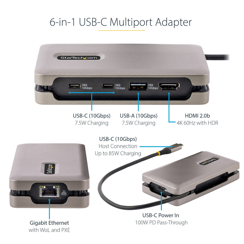 StarTech.com USB-C Docking Station for MacBook Pro M1 M2 M3 M4 and Windows, 4K 60Hz HDMI, HDR, USB 10Gbps Hub, 100W Laptop Charging, GbE, 1ft/30cm Cable single HDMI 1 x USB-A | 2 x USB-C