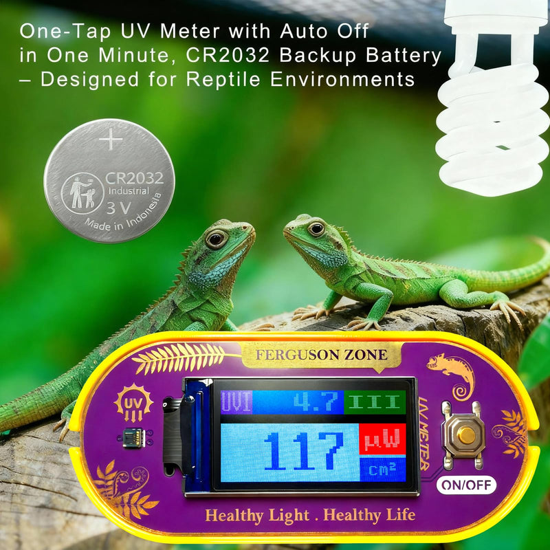 Reptile UVB UVA Light Meter for Bearded Dragon Tank Accessories, Portable Light Meter & Radiation Detector for Reptiles, Test Light and Sunlight Wavelength Meter with CR2032 Battery Light Yellow