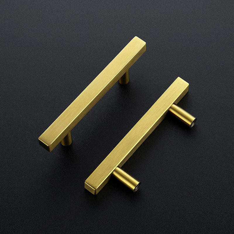Ravinte 10 Pack 5 inch Square Cabinet Pulls Brushed Brass Stainless Steel Kitchen Drawer Pulls Cabinet Handles 5”Length, 3” Hole Center