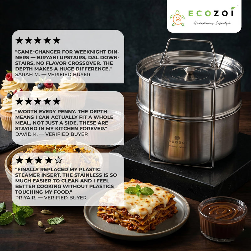 Ecozoi Premium Stackable Steamer Insert Pans Pot in Pot Compatible with Smaller Instant Pot 3, 5, 6, & 8 Quart Instant Pot Accessories - 2 Tier 2-Tier Small: 3/5 Qt