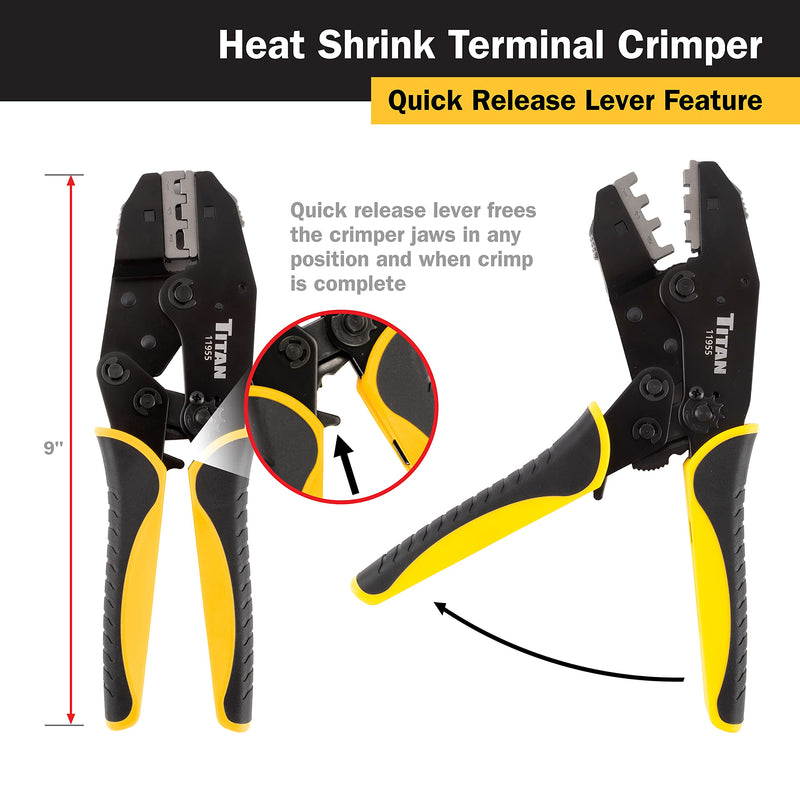 Titan 11955 Ratcheting Heat Shrink Terminal Crimper Quick Change with Heat Shrink Jaw