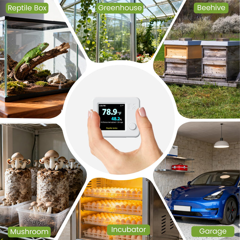 MOCREO WiFi Reptile Hygrometer Indoor Thermometer, Smart Humidity and Temperature Sensor, Remote Monitor with App & Email Alerts, 2-Year Data Export, 80DB Beep, for Greenhouse Incubator White