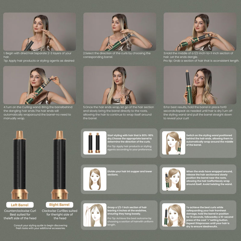 Hair Styler 5 in 1,Airbrush 5 in 1 Multi Styler, Air Styler 5 in 1 with Air Curler, Hair Dryer, Brush Hair Dryer for Drying and Styling Straightening Volumizing Curling Sleeking Green