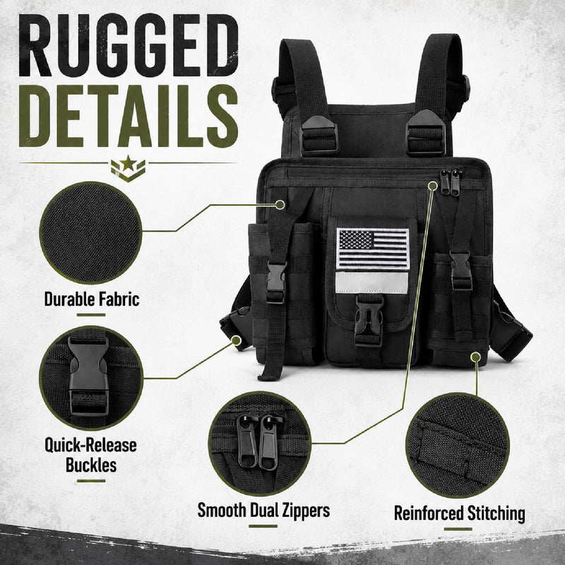 Radio Chest Harness Rig Walkie Talkie Vest Holster Chest Pack with Radio Holder Pouch for Baofeng Kenwood Motorola Two Way Radio