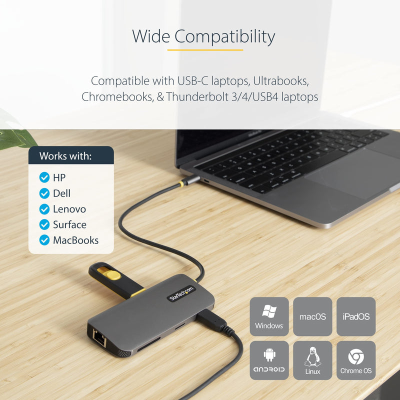 StarTech.com USB C Hub, 4K 60Hz HDMI Video with USB-C DP 1.4 Alt Mode, USB 5Gbps Dock for MacBook M1 M2 M3 M4 & Windows, Gigabit Ethernet, SD/MicroSD, 100W Charging, 12in Cable 8-IN-1