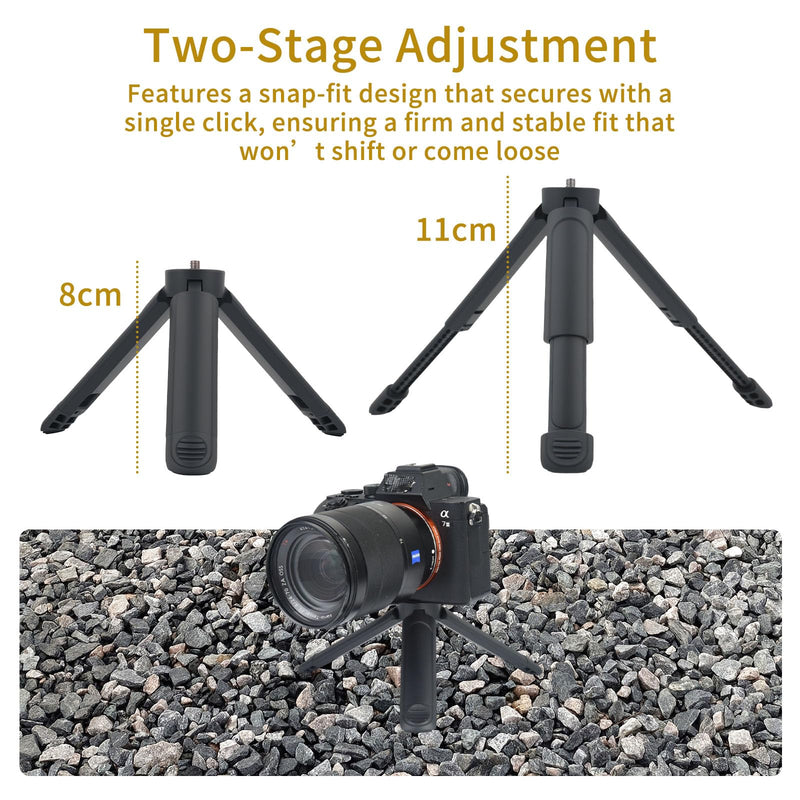 Extendable Mini Camera Tripod, 1/4'' Screw Compact Tabletop Stand | 2-Level Height Adjustable Universal Small Table Tripod Lightweight Foldable for Video Photography Live Streaming, Black