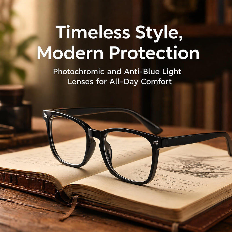 Blue Light Blocking Glasses Men Women Computer Filter Large Frame Bluelight Blocker, Scratch-Resistant Black&clear Photochromic Gray