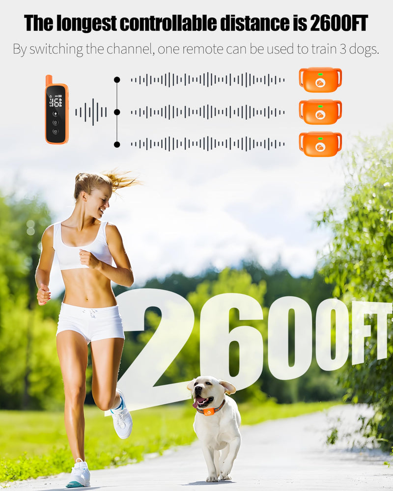 Shock Collar for Dogs Orange, 2600FT Dog Shock Collar for 10-120lbs | Beep Vibration Shock Dog Training Collar with Remote, Security Lock, Rechargeable IPX8 Waterproof, Fits 10-120lbs Dogs 1x Dog (Orange)