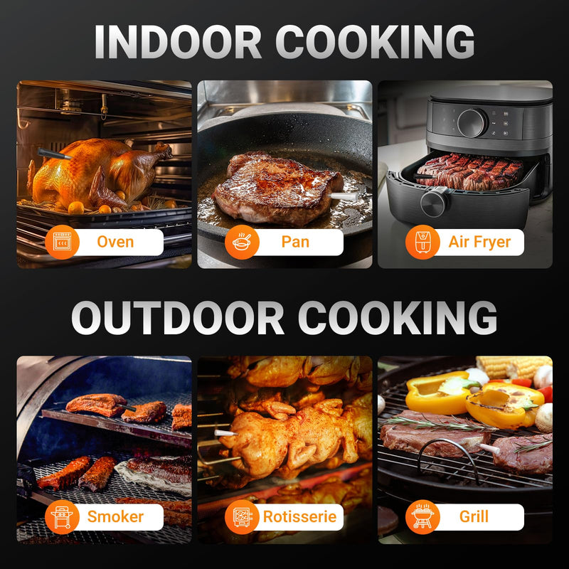 Housolution Wireless Bluetooth Meat Thermometer, Smart App & Standalone Base, Dual Probes & 6 Sensors, 0.5S Instant Read, Large LCD Display, Remote Connection for Cooking, Grilling, Smoking, BBQ Black
