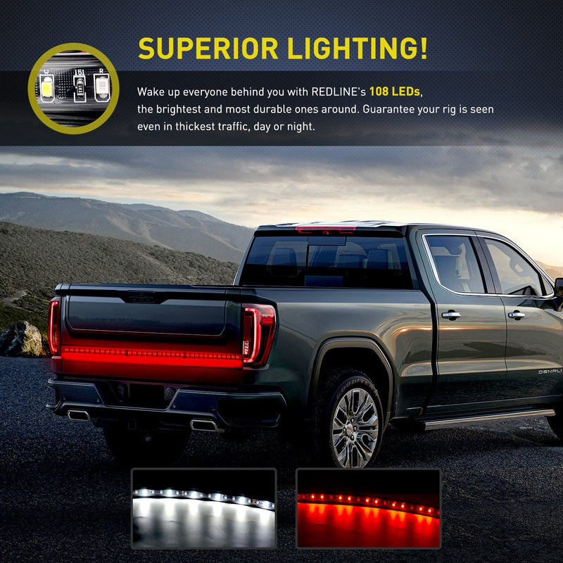 Nilight 60" Truck Tailgate Light Bar 108 LED Single Row Light Strip with Red Running Brake Lights Turn Signal White Reverse Light, 2 Years Warranty Tailgate Light Strip