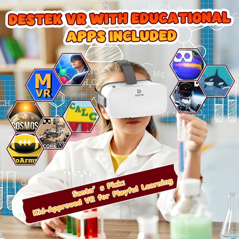 DESTEK V5 VR Headset for Phone & Kids, Fits 5.5 to 7.0 Inch Phones | Includes VR Controller & 128 Premium VR apps,Touch Button for YouTube VR,Anti-blue HD lenses,Fits iPhone/Samsung,White. White