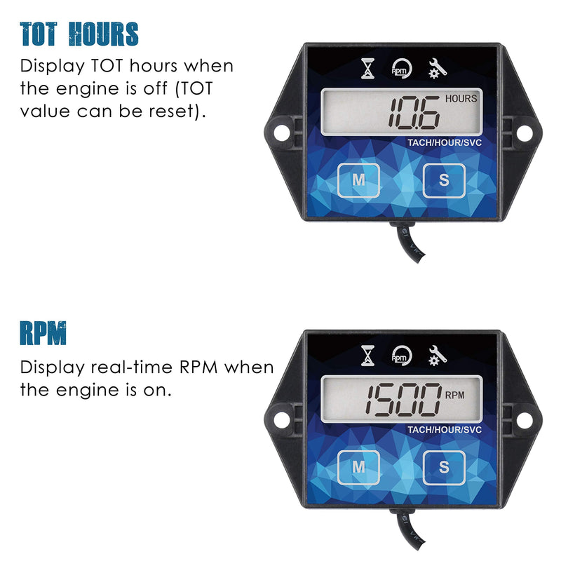 Runleader Small Engine Hour Meter, Digital Tachometer, Maintenance Reminder, Battery Replaceable, User Shutdown, Use for ZTR Lawn Mower Tractor Generator Marine Outboard ATV (HM011F) 1