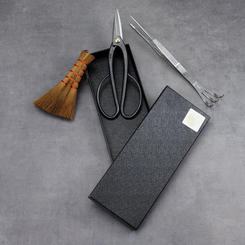 Wazakura Japanese Bonsai Garden 3PCS Tool Starter Kit, Made in Japan, Ashinaga Bonsai Scissors, Stainless Tweezers with Rake, Chinese Broom. Beginner Set with Shears, Tweezers and Soil Brush 3PCS Bonsai Set with Ashinaga Scissors