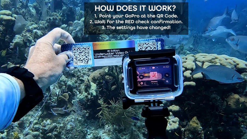 Underwater Video Guide (3-Card Package) with QR Code Camera Settings for use with GoPro HERO9, HERO10, HERO11, HERO12, HERO13, and Mission Cameras.