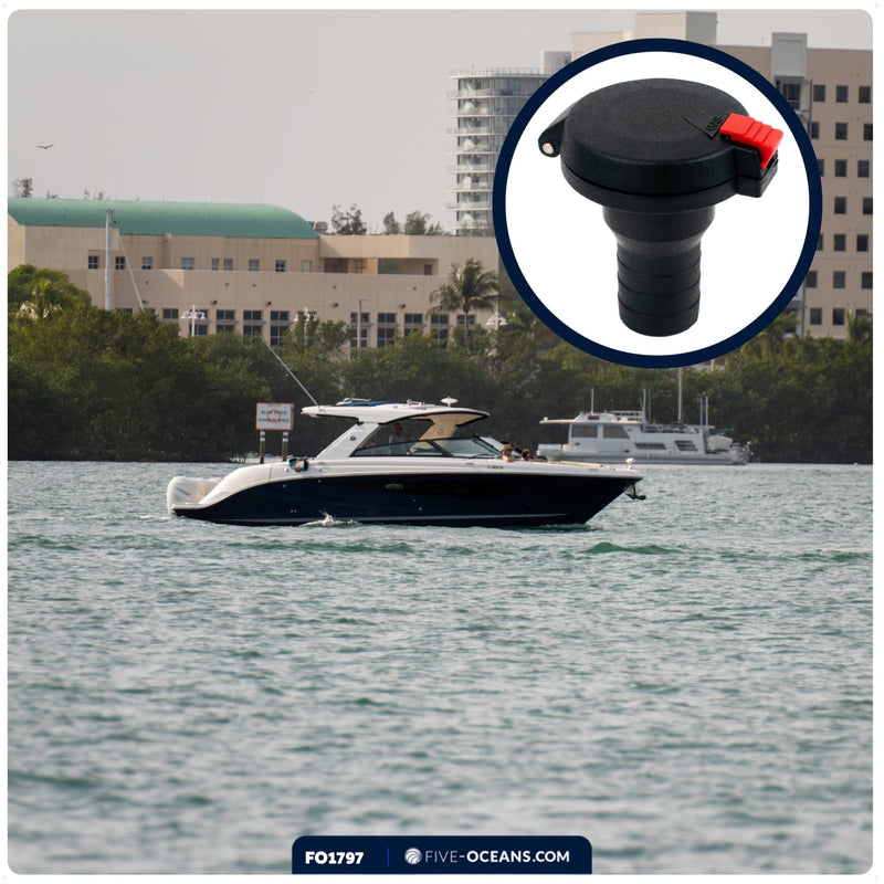 Five Oceans 1-1/2-Inch Marine Deck Fill/Filler, Flip Top Cap Design, Straight Neck, for Pontoon, Fishing, Bass Boats, Sport Yachts, Sailboats - FO1797