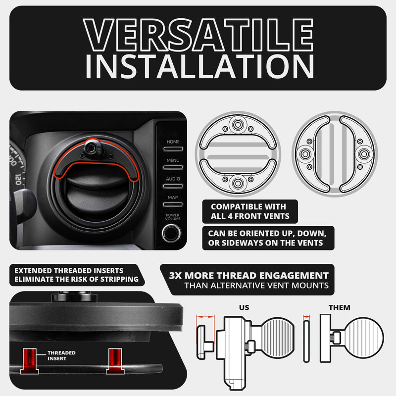 Tackform Link Vent Phone Mount Compatible with 2016-2023 Toyota Tacoma and 2014-2021 Toyota Tundra | Aluminum | Zero Slip | Compatible with MagSafe | Universal Magnetic Holder | 2" Arm | Black Knob Large Magsafe Magnet