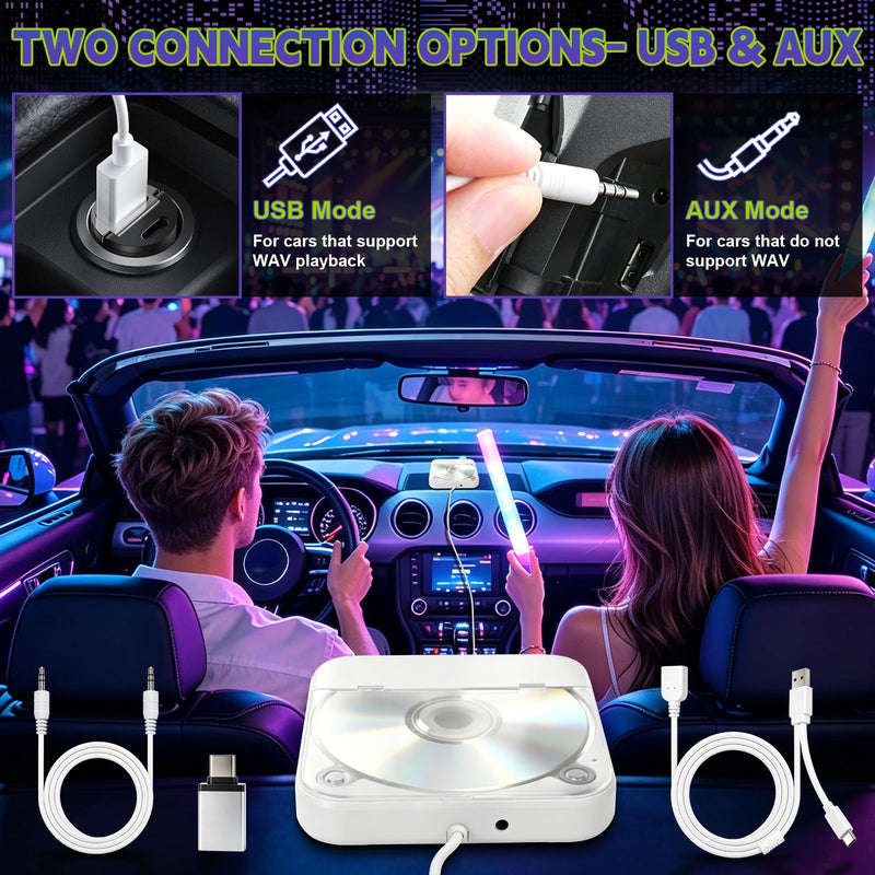 Portable CD Player for Car, External Car CD Player with USB/AUX Port | Plug & Play CD Player for Car, Anti-Skip, Shockproof, USB & AUX Compatible, Works with Car Stereo/Laptop/Desktop/TV White