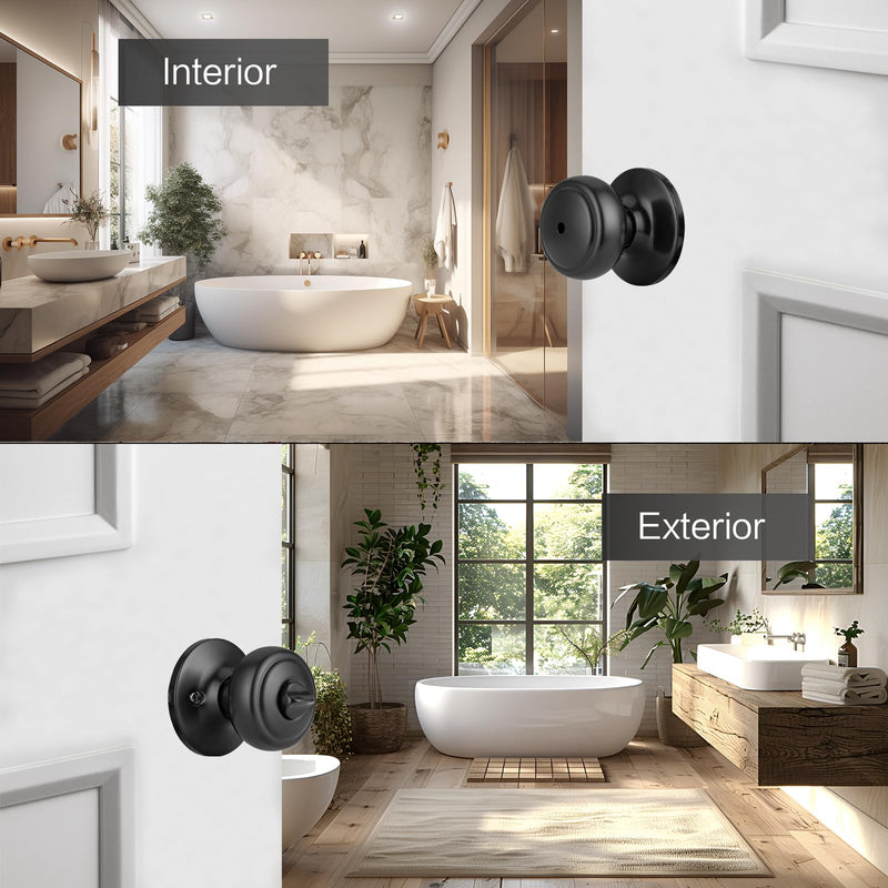 2 Pack Matte Black Door Knobs,Interior Door Knob with Lock,Coastal Style Door knob for Privacy and Bedroom (Bath or Privacy) 2 Matt Black