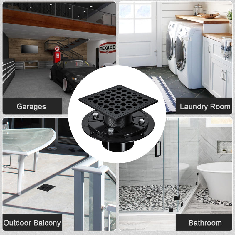 4 Inch Shower Floor Drain with Flange, Matte Black Shower Drain, Octagon Pattern Removable, SUS 304 Stainless Steel High Flow Shower Drain kit,Hair Strainer, Watermark&CUPC Certified(Octagon) Octagon Matte Black