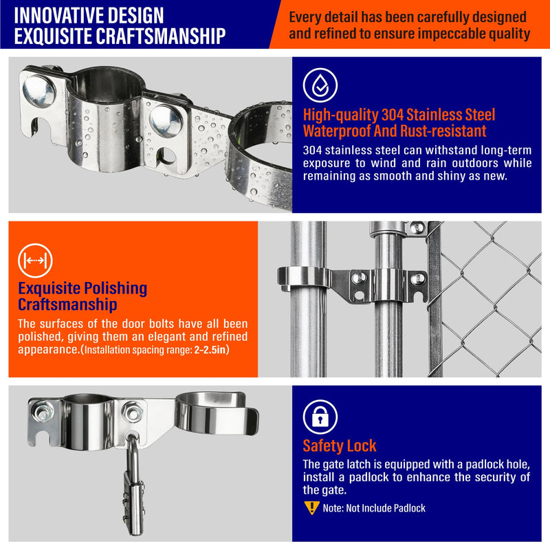 Heavy Duty Stainless Steel 1-3/8" x 1-7/8" Chain Link Fence Gate Fork Latch with Hole for Padlock（Fit 1 3/8" Gate Frame） 1Pack 1-3/8''x1-7/8''-1P