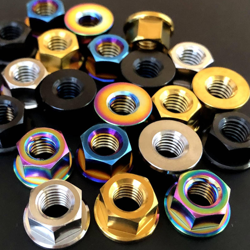 RISON Titanium Nut Titanium Flange Nut M10x1.25mm Titanium Sprocket Nut Black 6AL4V Titanium Flange Nut for Motorcycle 5PCS