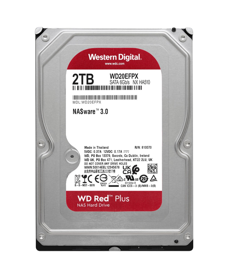 Western Digital 2TB WD Red Plus NAS Internal Hard Drive HDD - 5400 RPM, SATA 6 Gb/s, CMR, 64 MB Cache, 3.5" -WD20EFPX