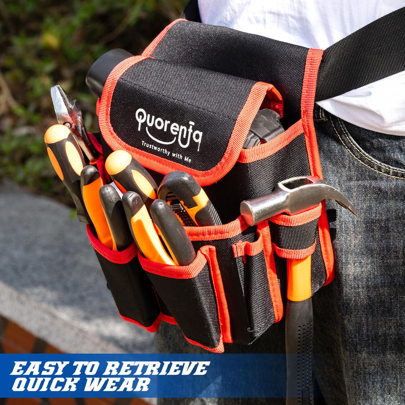 Tool Belt for Men: Adjustable Oxford Work Pouch with 8 Durable Pockets, Ideal for Repair & Electrical Work, Fits Waist 31” to 52” (Red, Extra Large) Red
