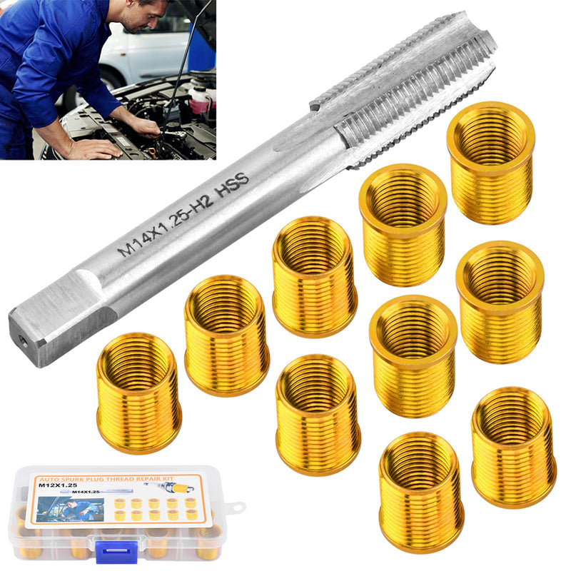 Spark Plug Thread Repair Kit, High Speed Steel Tap Spark Plug with M14x1.25 Inserts and M16x1.25 Tap Kit, Spark Plug Thread Repair Tools for Automotive Engine Repair(M12) M12
