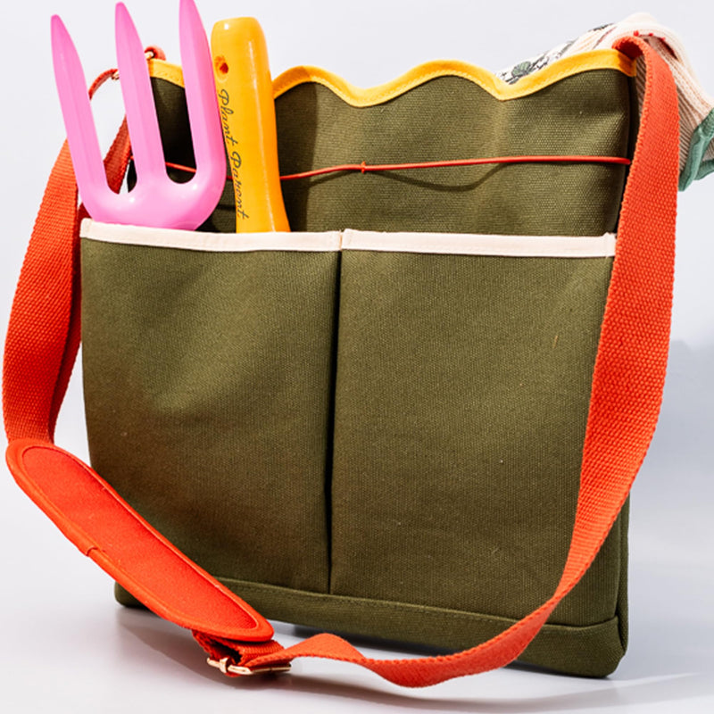 ban.do Garden Tool Bag, Cotton Canvas Outdoor Bag with EVA Lining and Scalloped Edges, Colorblock