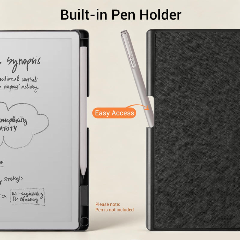 CoBak Case for Remarkable Paper Pure Tablet 10.3 inches 2026, Black | Hard Back Shell Protective, Auto Wake/ Sleep, Book Folio Cover with Built-in Pen Holder and Nibs Holder **Black For reMarkable Paper Pure 2026 Released