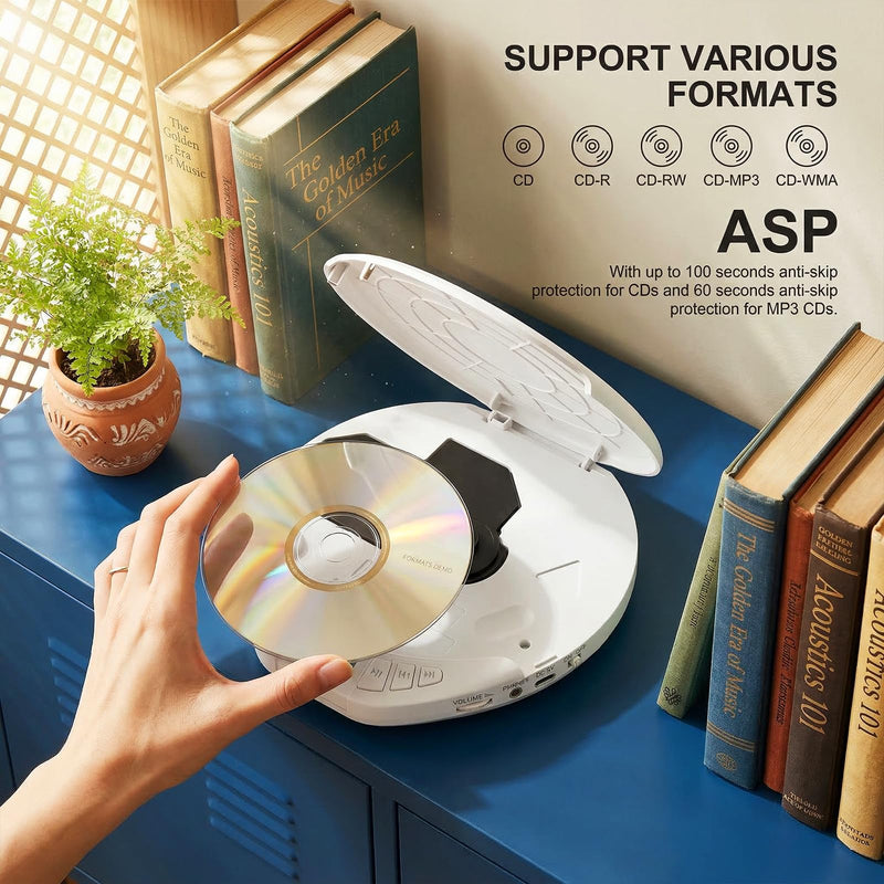 H-01 Portable CD Player with Earphones,Personal CD Discman Player for Home Car with Anti-Skip Shockproof Protection, Small CD Player with LCD Display for Music Lovers