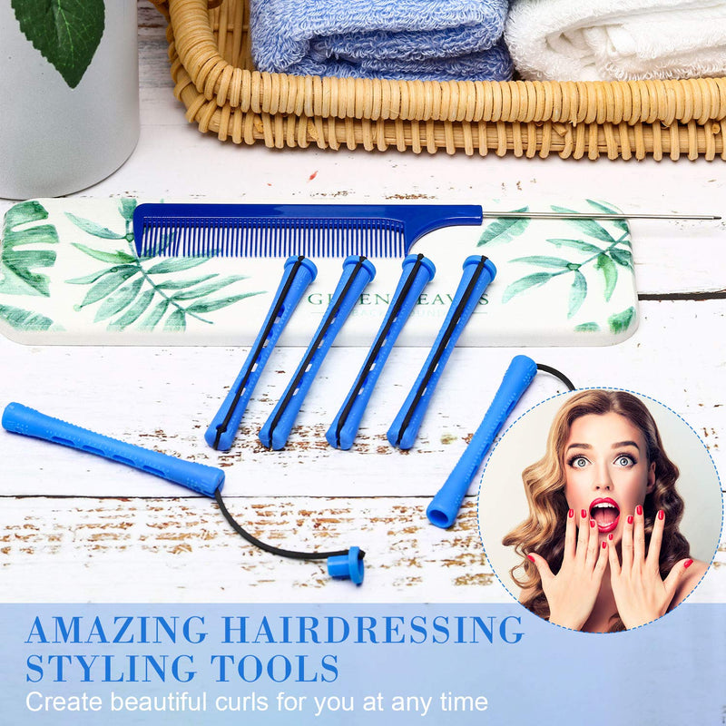  [AUSTRALIA] - WILLBOND 48 Blue Plastic Cold Wave Rods, 0.35 Inch/1 cm Hair Perm Rods Curlers with Steel Rat Tail Comb 1 count (Pack of 1)