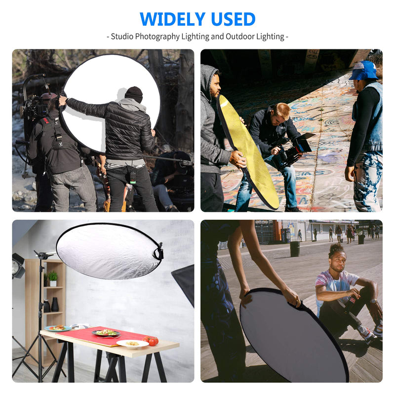 Neewer 5-in-1 Portable Round 43 in/110cm Light Reflector Collapsible Multi-Disc with Single Grip and Bag for Studio Photography Lighting and Outdoor Lighting - Gold/Silver/White/Black/Translucent