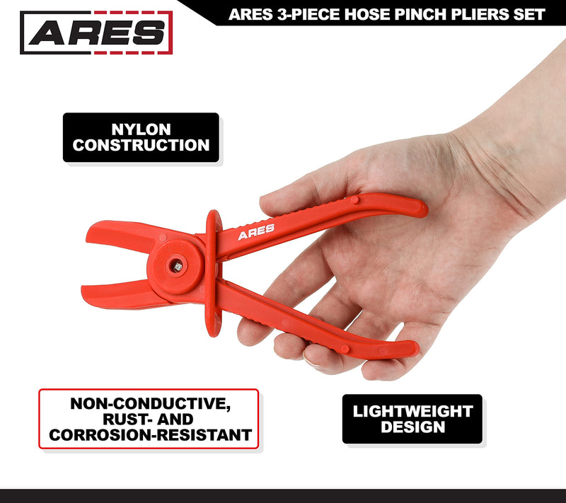 ARES 78000-3-Piece Hose Pinch Pliers Set – Includes 6-Inch, 7-Inch, and 10-Inch Sizes - Lightweight and Durable Nylon Design - For Use While Repairing Coolant, Brake, Vacuum and Fuel Systems 3-Piece Hose Pinch Pliers Set
