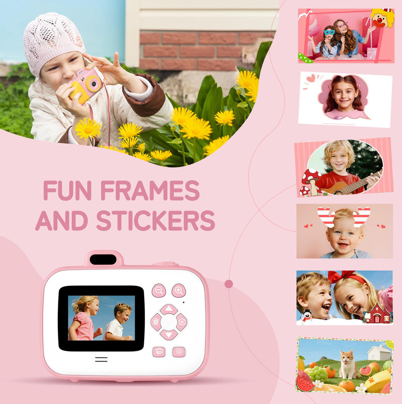 Instant Camera for Kids with Print Paper, 1080P HD Kids Camera Instant Print with 32GB SD Card, Girls Toys for Ages 5-7, Birthday Gifts for 5 6 7 8 9 Year Old Girls Pink