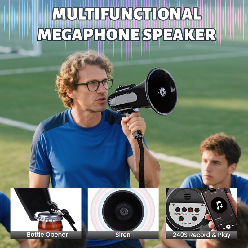 30 Watt Power Portable Megaphone Bullhorn Speaker Voice, Siren/Alarm and 240S Recording with Volume Control and Strap Black