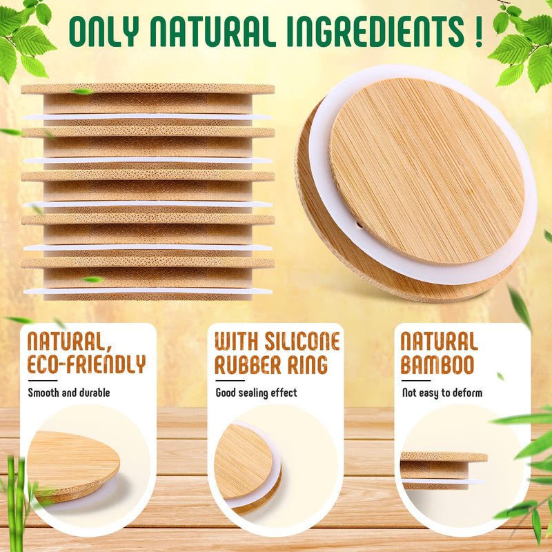 Roowest 40 Pcs Yogurt Jar Lids Bulk Compatible with Oui Yogurt Jars, Natural Bamboo Wooden Lids Round Reusable Canning Covers with Silicone Sealing Rings for Cookie Coffee Kitchen Food Airtight Store