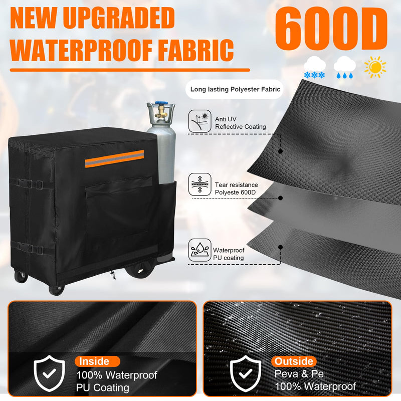 Welding Cart Cover, 600D Waterproof Welding Machine Cover with Zipper, Suitable for Tig Mig Cart & Plasma Cutter, 39.4''Lx39.4''Hx19.7''W Black