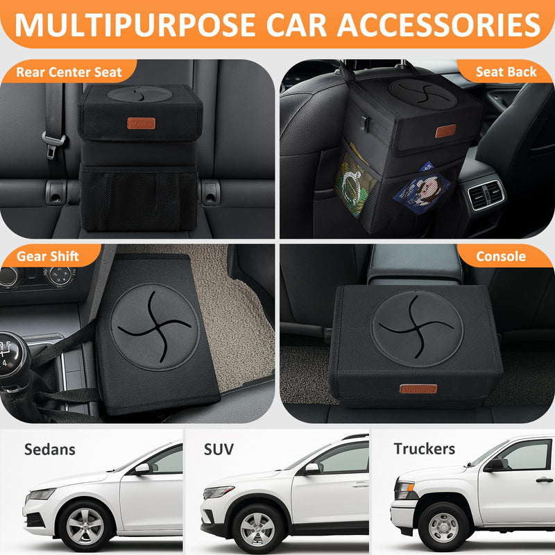 Car Trash Can Bin with Lid Hanging for Back Seat, Car Accessories for Women Men Leak Proof Automotive Garbage Cans Leakproof Vehicle Trash Can for Truck SUV Black 2.2 Gallons