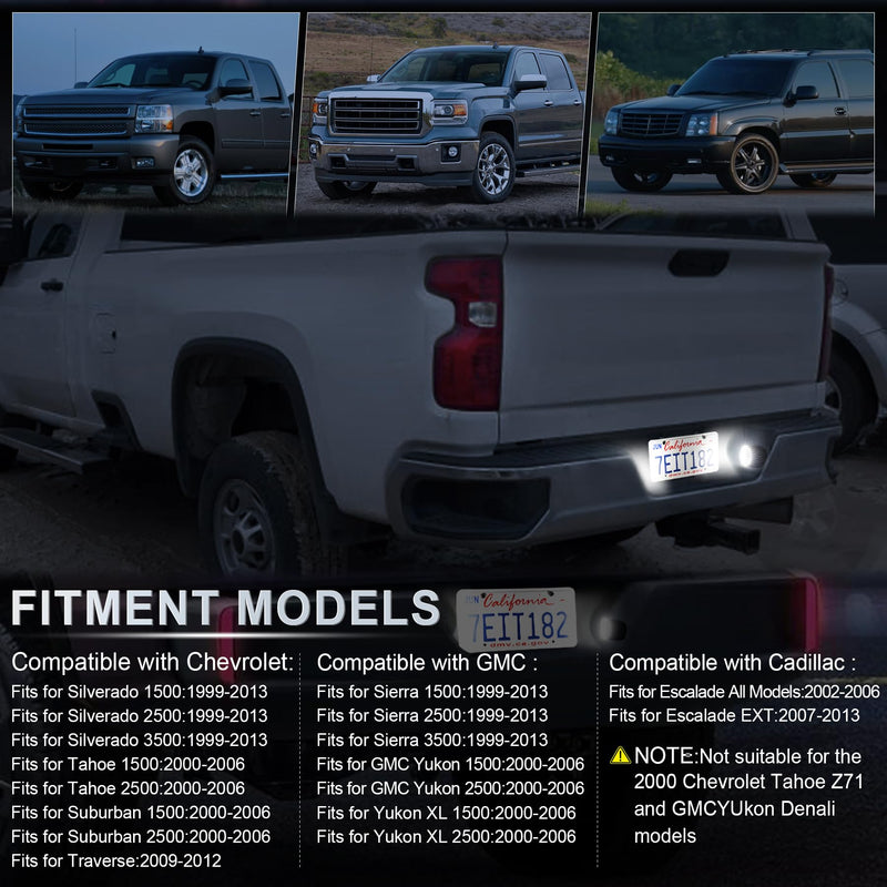 LivTee LED License Plate Light Assembly, Tag Light Fits Chevy Silverado 1500 2500 3500 1999-2013, Tahoe, Suburban, Fits GMC Sierra, Yukon XL, Fits Cadillac Escalade, Car Accessories,Xenon White(6000K)