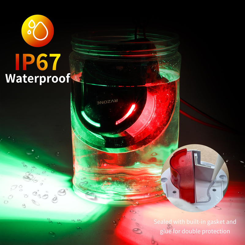 RVZONE Boat Navigation Lights, Navigation Lighting for Boats Led IP67 Waterproof Red and Green Marine LED Bow Lights, Ideal for Pontoon, Yacht, Skiff (Black) Black