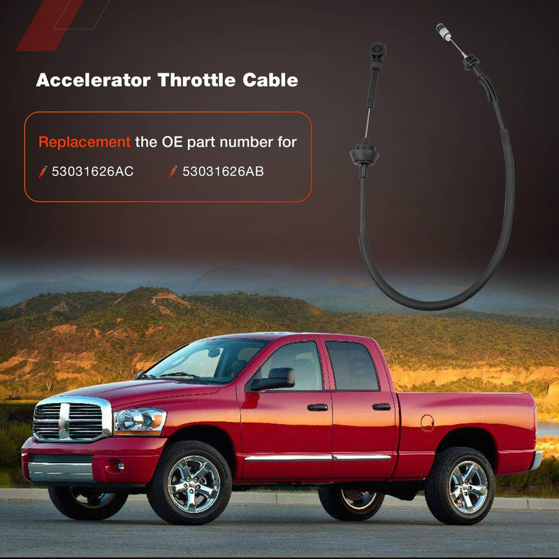 Throttle Accelerator Cable - Compatible with Dodge Ram 2500/3500 Cummins 5.9L 24 Valve Diesel (1998-2002) - Replaces OEM #53031626AC 53031626AB