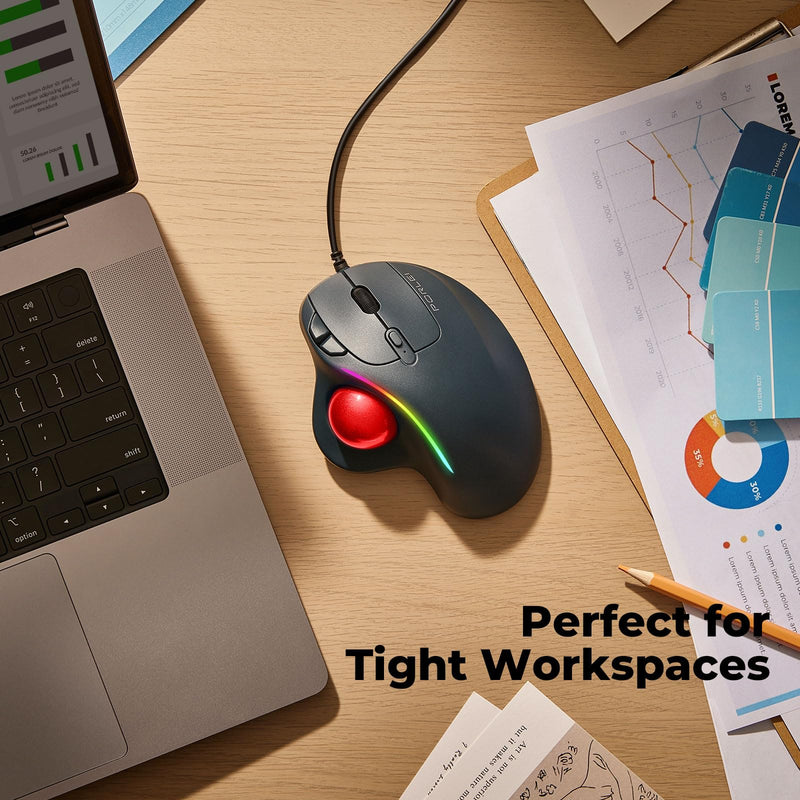 Trackball Mouse Wired, Ergonomic Comfort Design Reduces Muscle Strain, USB Plug&Play, Easy Thumb Control, Precision Tracking with 5 Adjustable DPI, RGB Rollerball Mouse Compatible for PC, Mac, Windows C-Red