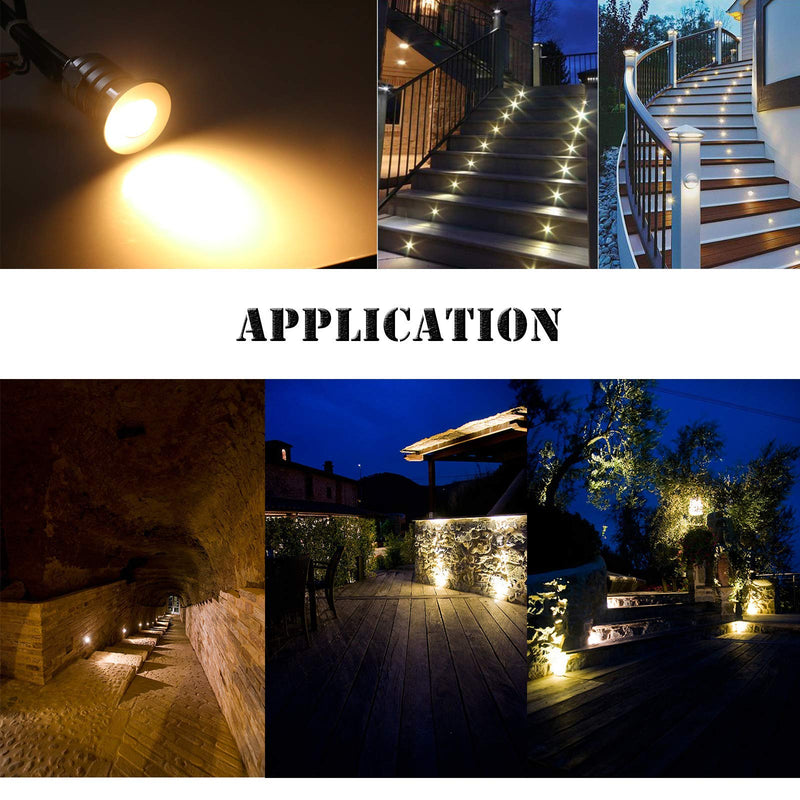 YASHIDA MINI Low Voltage 12-24V DC LED Step Lights,3 Watt Recessed Outdoor LED Landscape Deck Lights for Stair, Pathway, Garden, Warm White 2700K, IP67 Waterproof Stainless Steel Aluminum