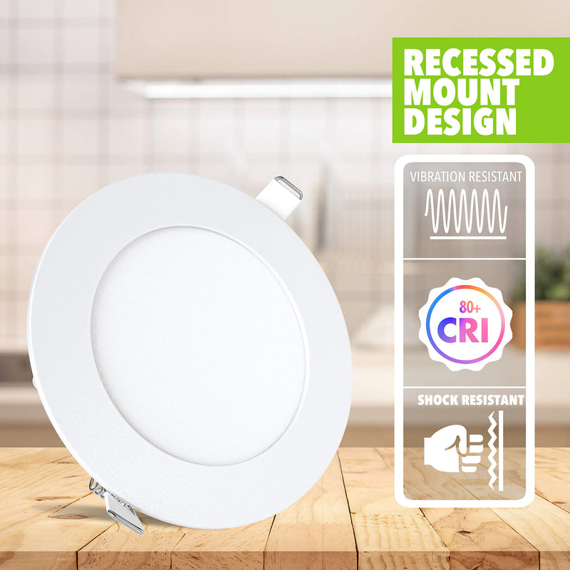 LeisureLED 5 Pack RV Boat Recessed Ceiling Light 480 Lumen Super Slim LED Panel Light DC 12V 4.75" 6W Full Aluminum Downlights, (Neutral/Natural White) Neutral / Natural White