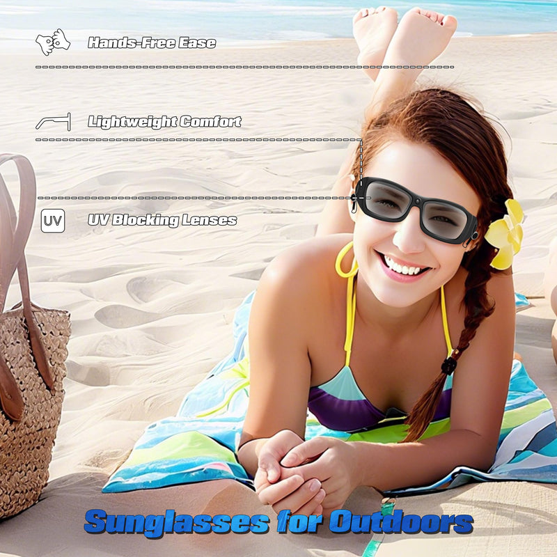Camera Glasses with Bluetooth,Smart Sunglasses Camera 1080P,Sport Action Video Cameras,Video Glasses for Men with Earphone,Wearable Cam with Polarized Lens for Outdoor Sports,Cycling,Hiking(No Audio)